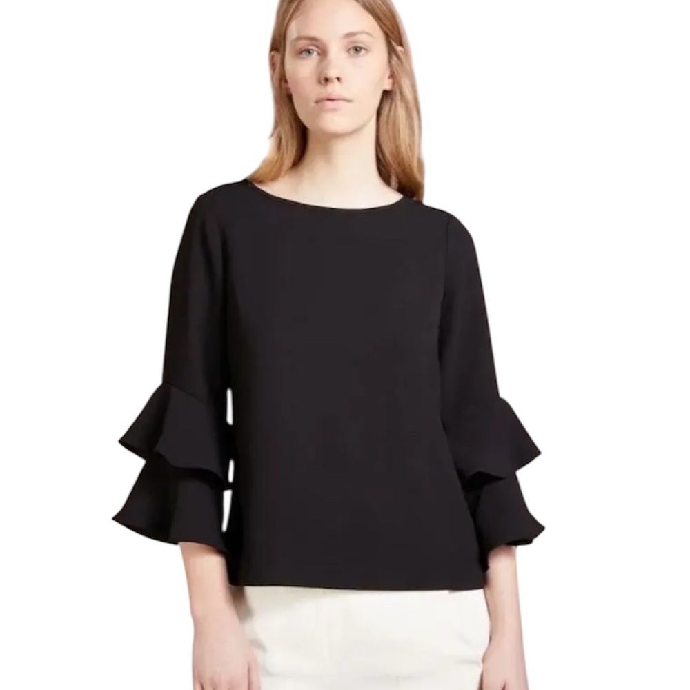 J. CREW Navy Lana Tiered Bell Sleeve Ruffled Blouse